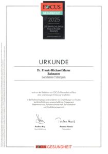 Fokus Urkunde Zahnarzt – Dr. Frank Maier